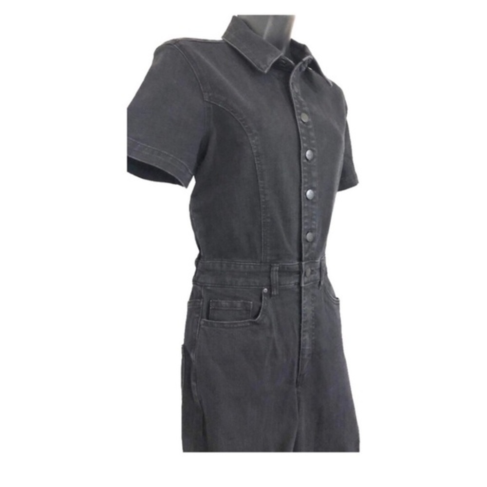 Jessica Simpson black gravel cammie denim flare leg retro jeans Jumpsuit size 9